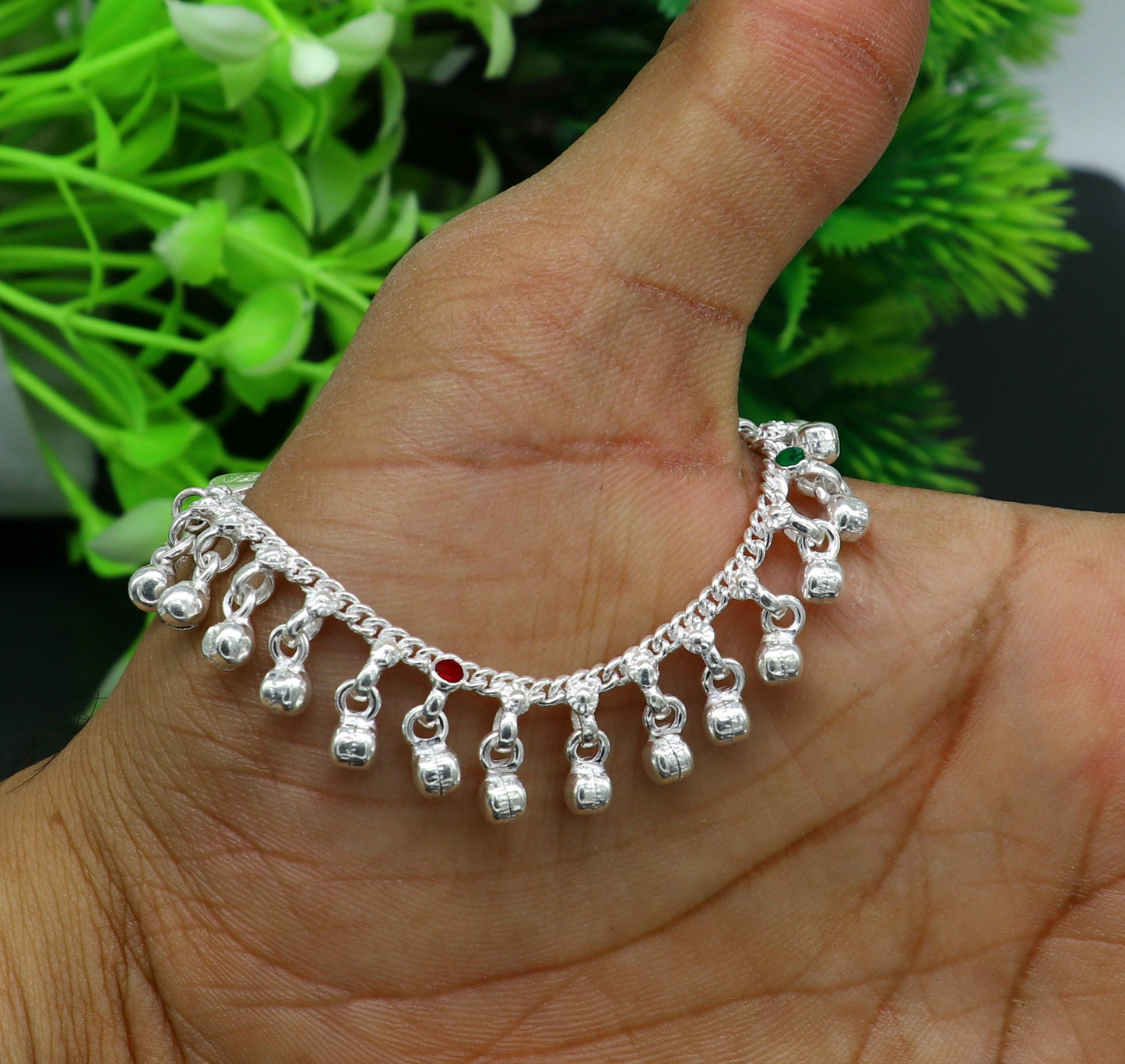 5.5" Handmade sterling silver new born baby anklets, excellent waved charming noisy bells baby anklet bracelet, payal kids jewelry ank280 - TRIBAL ORNAMENTS