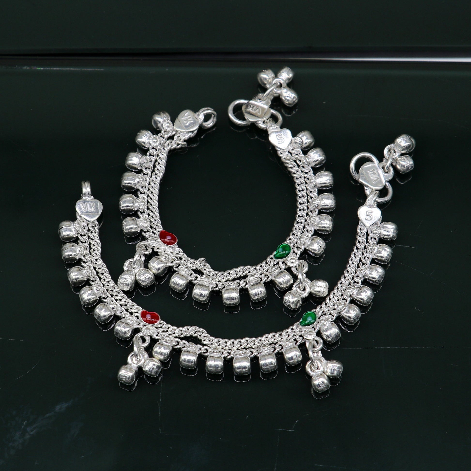 5.5" inches long customized anklets for new born baby anklets, best unisex kids foot bracelet charm anklets bracelet from India ank284 - TRIBAL ORNAMENTS