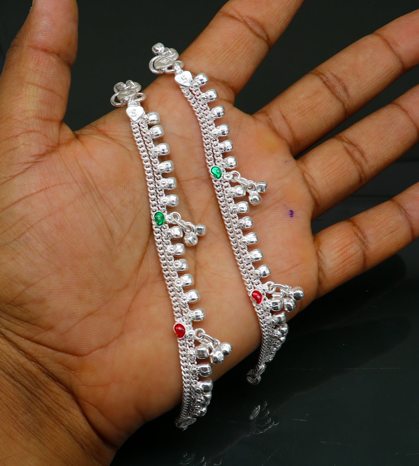 5.5" inches long customized anklets for new born baby anklets, best unisex kids foot bracelet charm anklets bracelet from India ank284 - TRIBAL ORNAMENTS