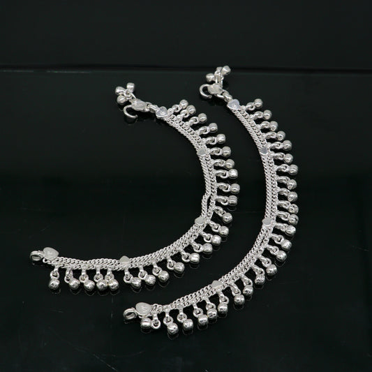 5.5" inches Sterling silver handmade amazing silver chain ankle bracelet new born baby anklet noisy sound bells charm anklets jewelry ank300 - TRIBAL ORNAMENTS