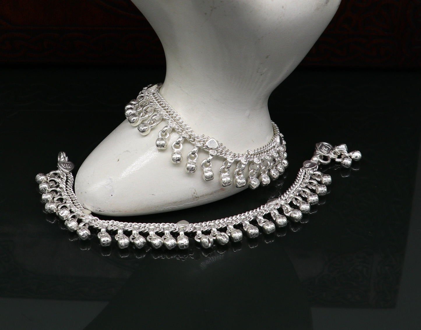 5.5" inches Sterling silver handmade amazing silver chain ankle bracelet new born baby anklet noisy sound bells charm anklets jewelry ank300 - TRIBAL ORNAMENTS