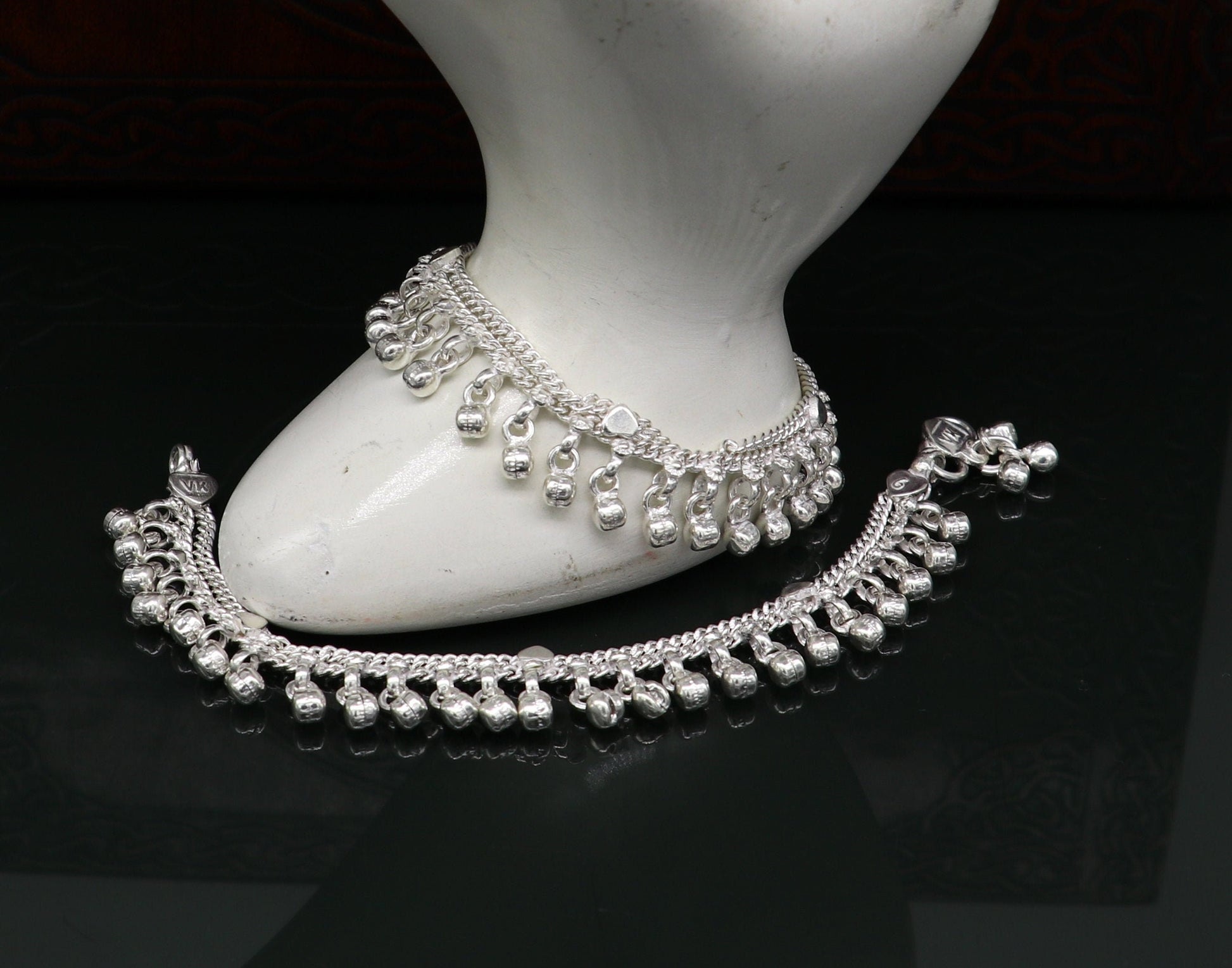5.5" inches Sterling silver handmade amazing silver chain ankle bracelet new born baby anklet noisy sound bells charm anklets jewelry ank300 - TRIBAL ORNAMENTS