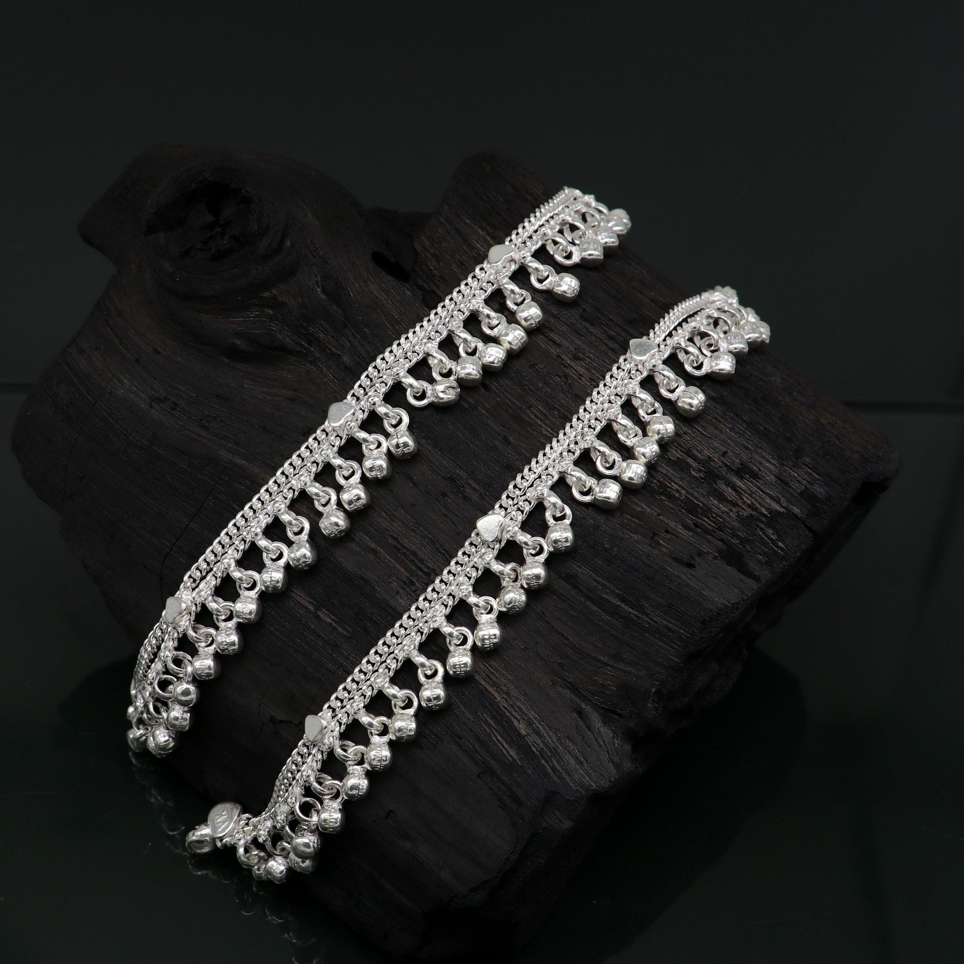 5.5" inches Sterling silver handmade amazing silver chain ankle bracelet new born baby anklet noisy sound bells charm anklets jewelry ank300 - TRIBAL ORNAMENTS