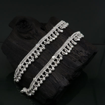 5.5" inches Sterling silver handmade amazing silver chain ankle bracelet new born baby anklet noisy sound bells charm anklets jewelry ank300 - TRIBAL ORNAMENTS