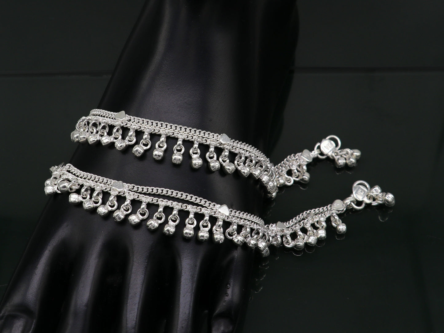 5.5" inches Sterling silver handmade amazing silver chain ankle bracelet new born baby anklet noisy sound bells charm anklets jewelry ank300 - TRIBAL ORNAMENTS
