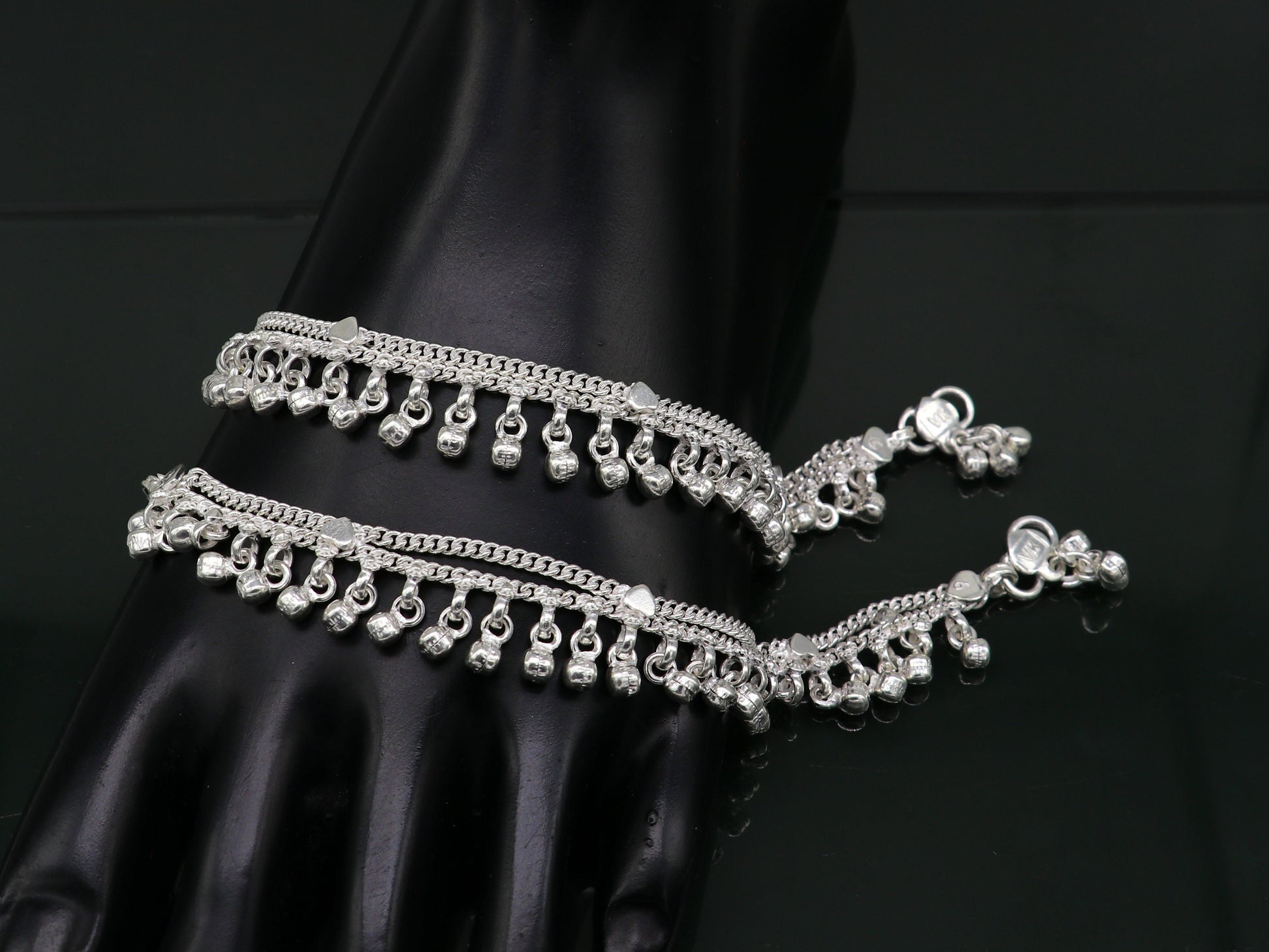 5.5" inches Sterling silver handmade amazing silver chain ankle bracelet new born baby anklet noisy sound bells charm anklets jewelry ank300 - TRIBAL ORNAMENTS