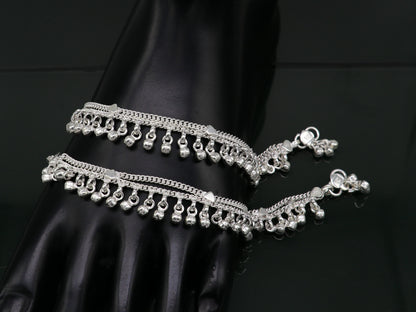5.5" inches Sterling silver handmade amazing silver chain ankle bracelet new born baby anklet noisy sound bells charm anklets jewelry ank300 - TRIBAL ORNAMENTS