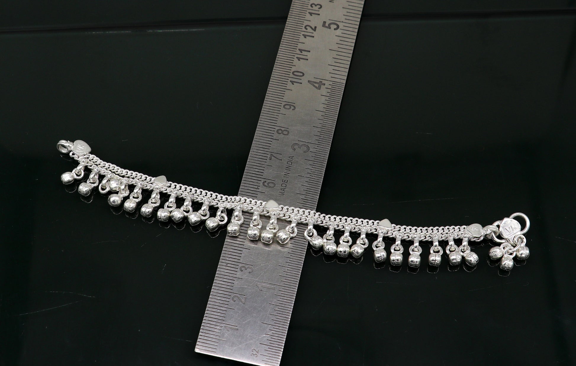 5.5" inches Sterling silver handmade amazing silver chain ankle bracelet new born baby anklet noisy sound bells charm anklets jewelry ank300 - TRIBAL ORNAMENTS