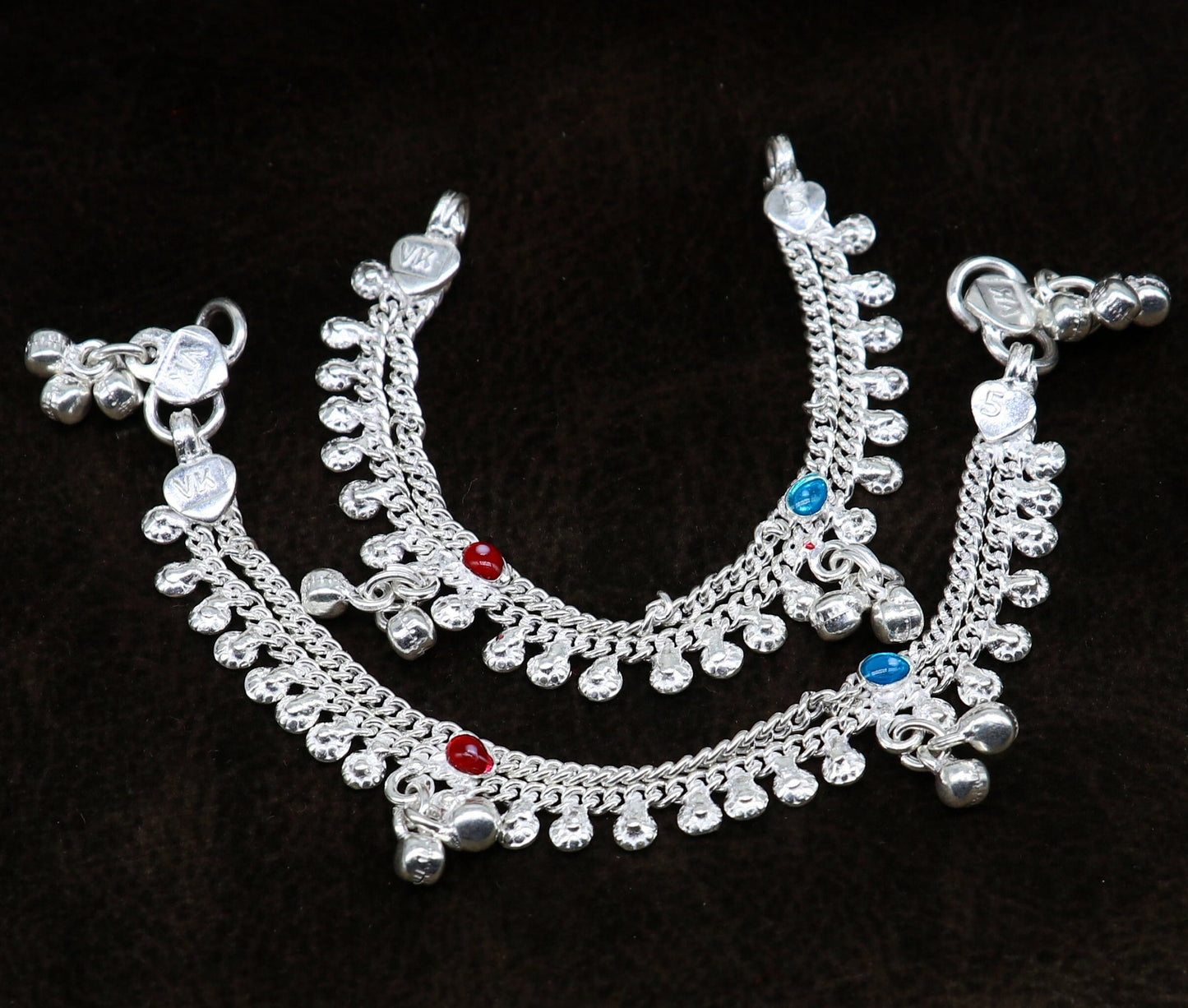 5.5" inches Sterling silver handmade double chain ankle bracelet baby anklet noisy sound bells customized charm foot bracelet ank305 - TRIBAL ORNAMENTS