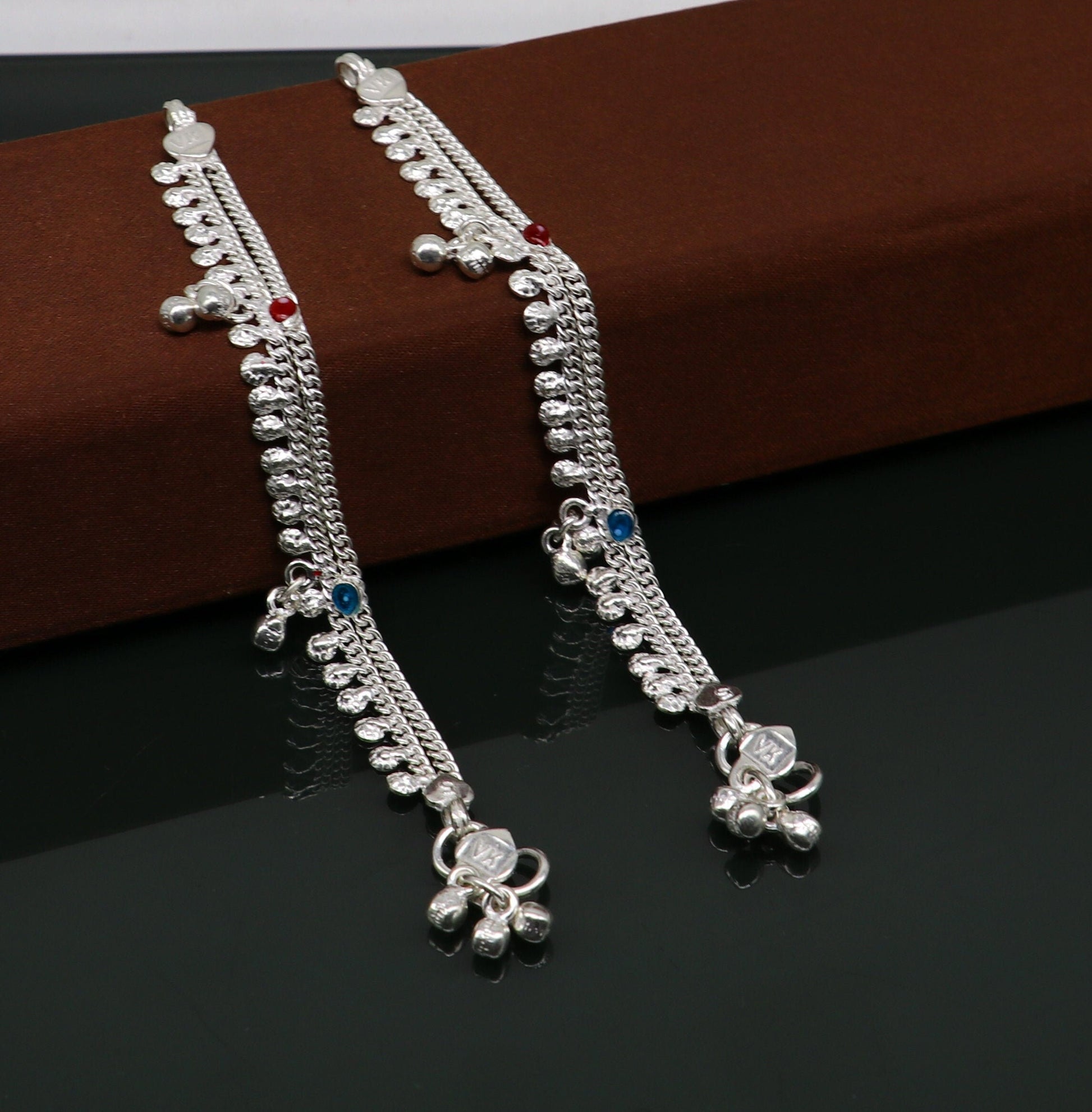 5.5" inches Sterling silver handmade double chain ankle bracelet baby anklet noisy sound bells customized charm foot bracelet ank305 - TRIBAL ORNAMENTS