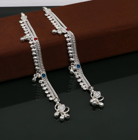 5.5" inches Sterling silver handmade double chain ankle bracelet baby anklet noisy sound bells customized charm foot bracelet ank305 - TRIBAL ORNAMENTS