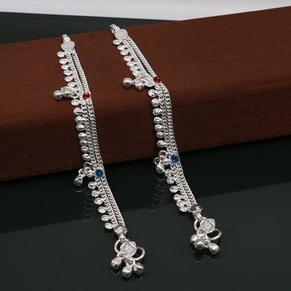 5.5" inches Sterling silver handmade double chain ankle bracelet baby anklet noisy sound bells customized charm foot bracelet ank305 - TRIBAL ORNAMENTS