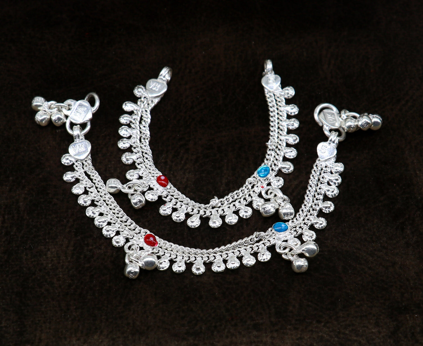 5.5" inches Sterling silver handmade double chain ankle bracelet baby anklet noisy sound bells customized charm foot bracelet ank305 - TRIBAL ORNAMENTS