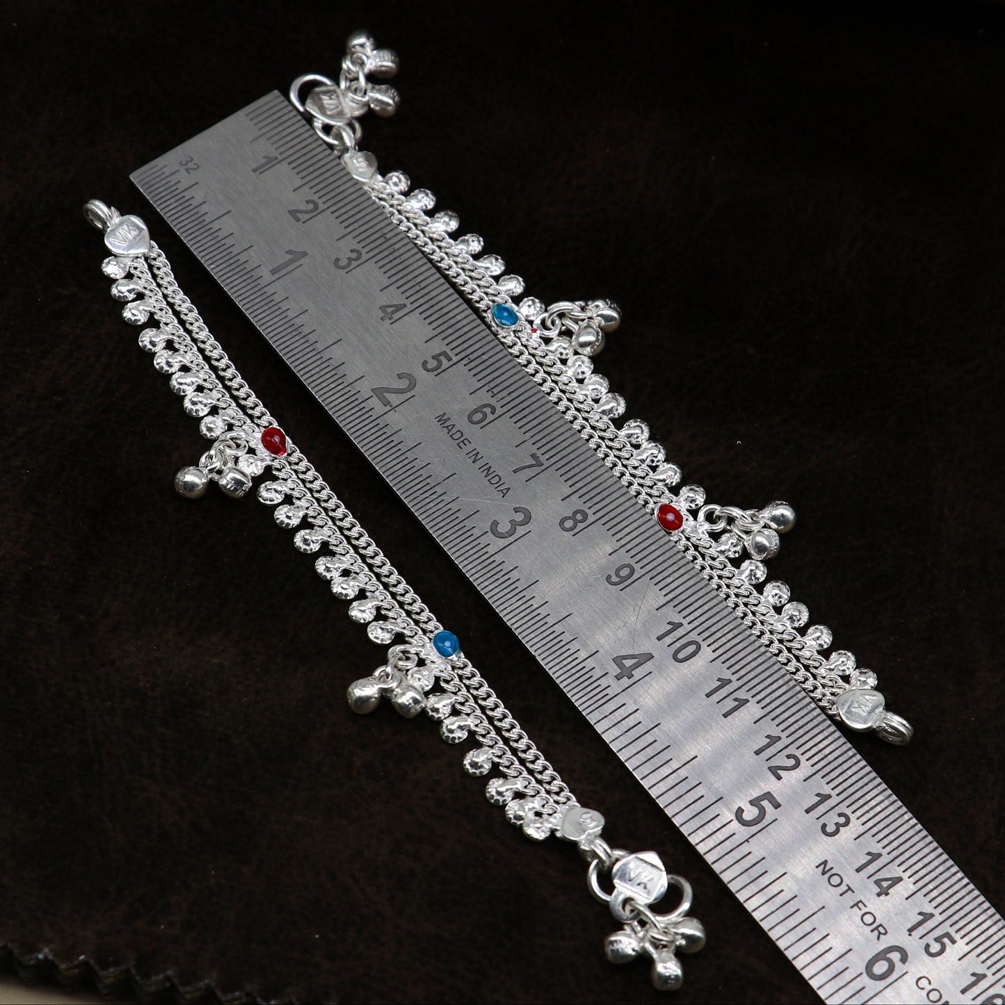 5.5" inches Sterling silver handmade double chain ankle bracelet baby anklet noisy sound bells customized charm foot bracelet ank305 - TRIBAL ORNAMENTS