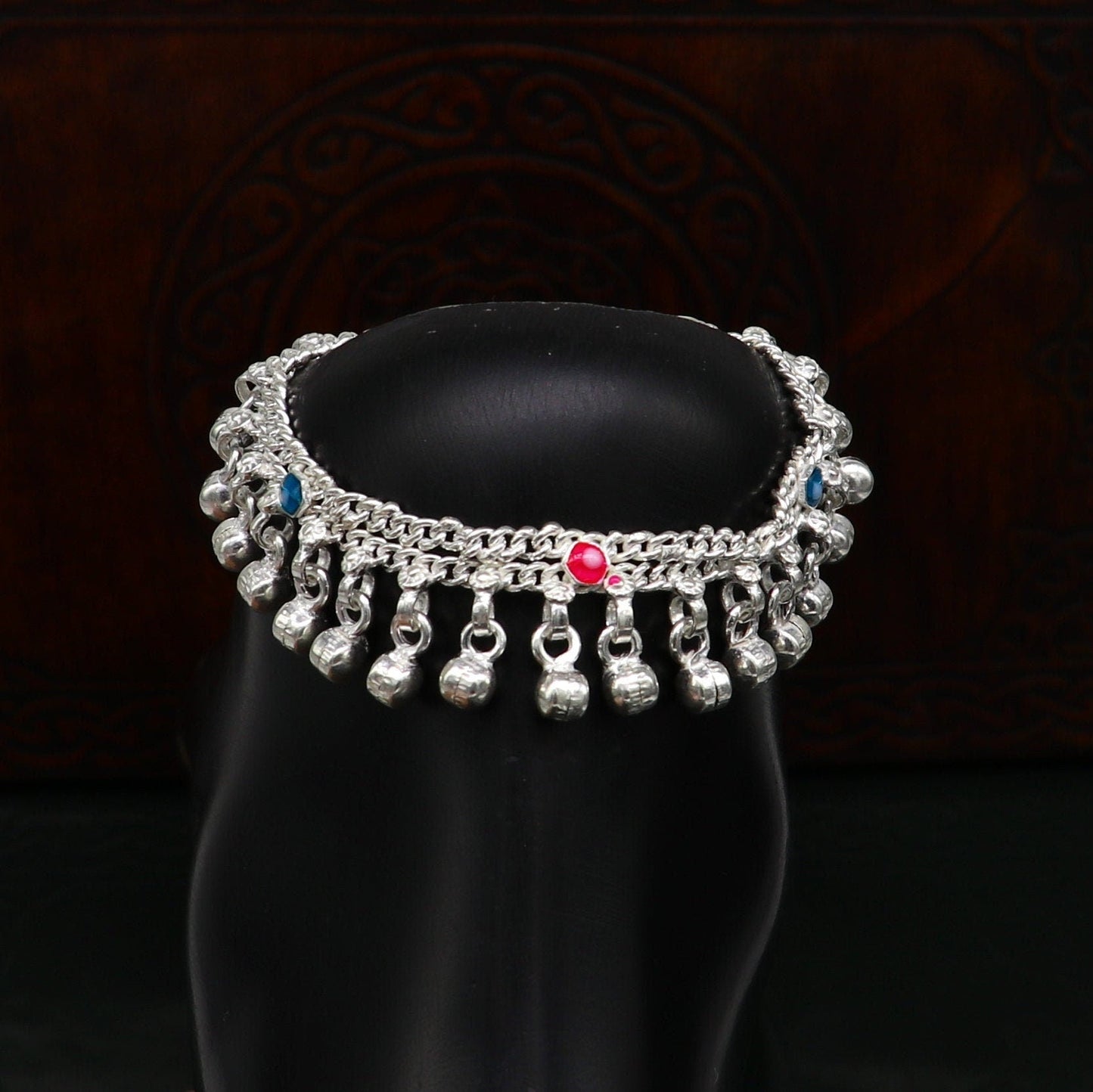 5.5" inches Sterling silver handmade double chain jingling ankle bracelet baby anklet noisy sound bells charm foot anklets jewelry ank302 - TRIBAL ORNAMENTS