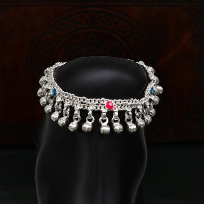 5.5" inches Sterling silver handmade double chain jingling ankle bracelet baby anklet noisy sound bells charm foot anklets jewelry ank302 - TRIBAL ORNAMENTS
