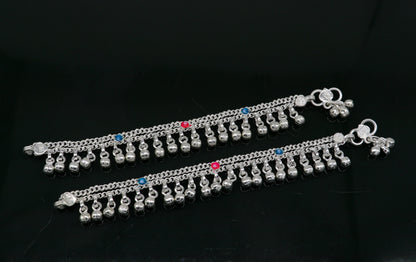 5.5" inches Sterling silver handmade double chain jingling ankle bracelet baby anklet noisy sound bells charm foot anklets jewelry ank302 - TRIBAL ORNAMENTS