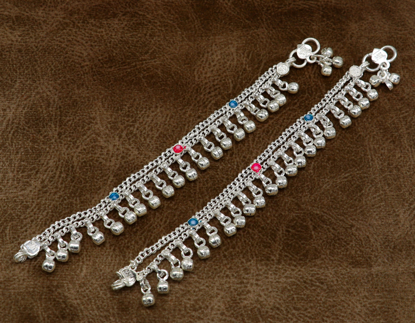 5.5" inches Sterling silver handmade double chain jingling ankle bracelet baby anklet noisy sound bells charm foot anklets jewelry ank302 - TRIBAL ORNAMENTS