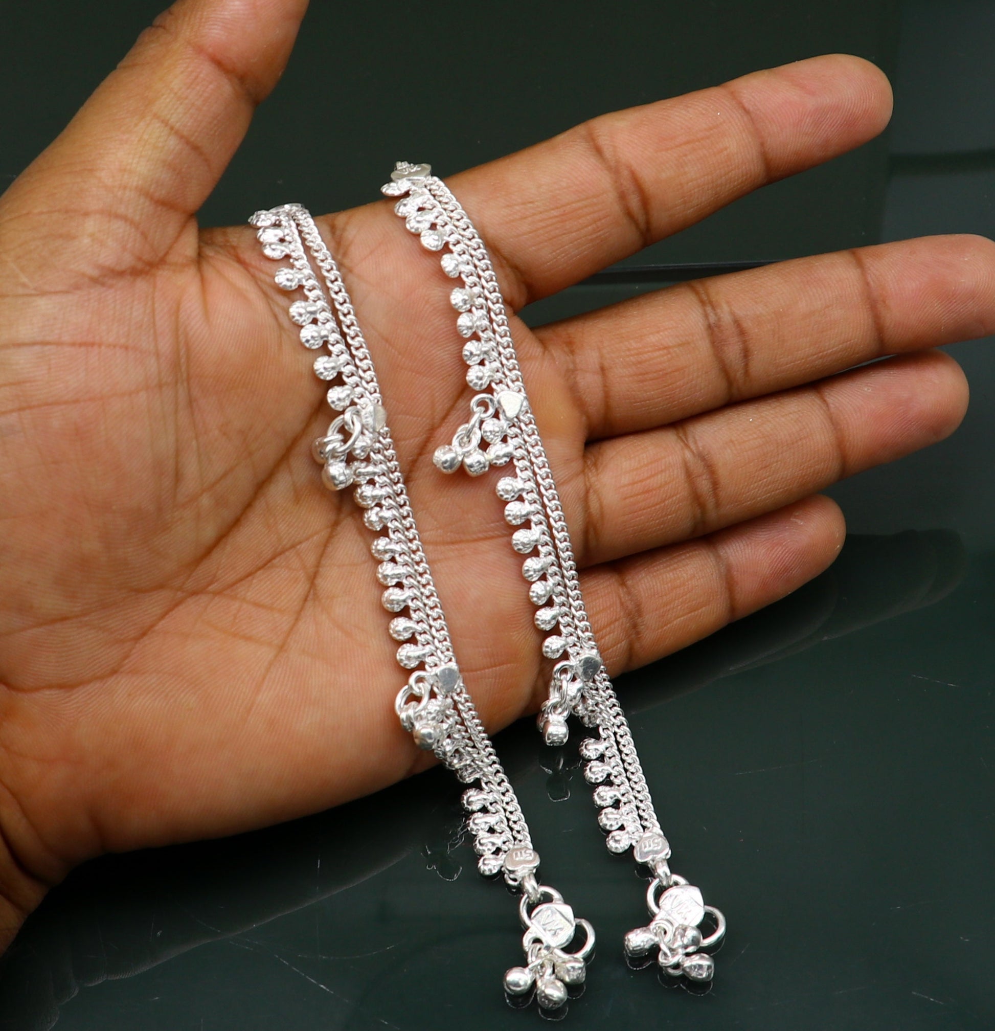 5.5" long handmade customized design baby anklets, fabulous noisy hanging bells kids gifting charm ankle bracelet foot bracelet ank291 - TRIBAL ORNAMENTS