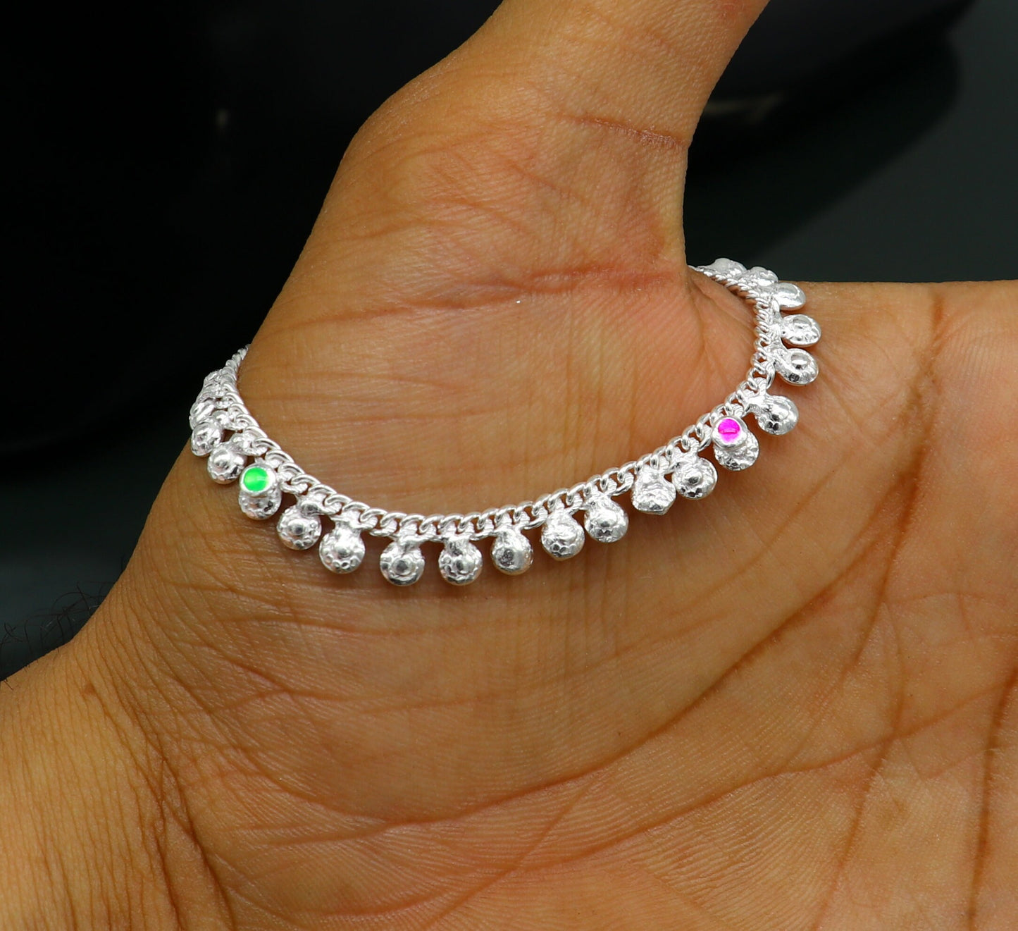 5.5" long handmade customized waved design single chain fabulous noisy anklets for baby or kids personalized gift foot bracelet ank294 - TRIBAL ORNAMENTS