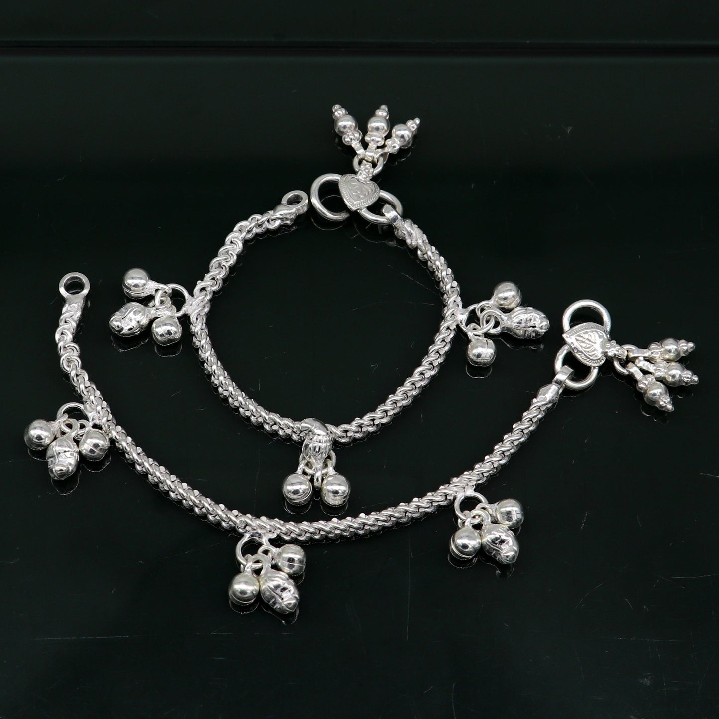 5.5" sterling silver baby kids handmade noisy bells anklets baby ankle bracelet, awesome noisy charm anklets kids jewelry from India ank320 - TRIBAL ORNAMENTS