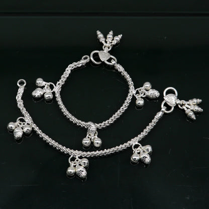 5.5" sterling silver baby kids handmade noisy bells anklets baby ankle bracelet, awesome noisy charm anklets kids jewelry from India ank320 - TRIBAL ORNAMENTS