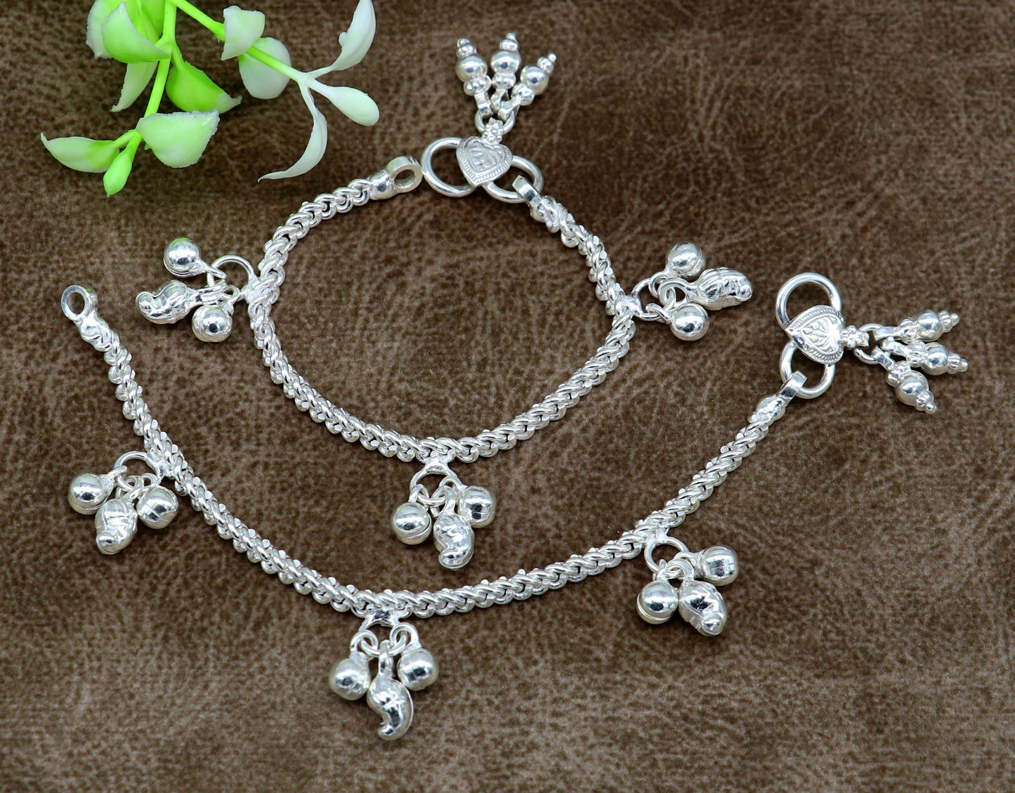 5.5" sterling silver baby kids handmade noisy bells anklets baby ankle bracelet, awesome noisy charm anklets kids jewelry from India ank320 - TRIBAL ORNAMENTS