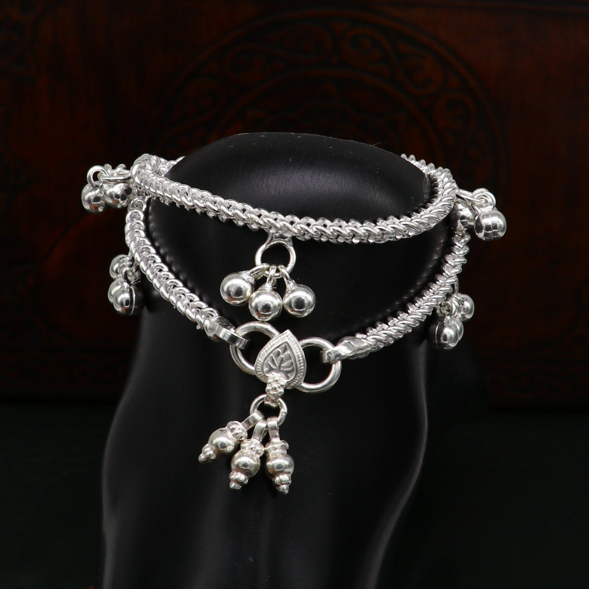 5.5" sterling silver baby kids handmade noisy bells anklets baby ankle bracelet, awesome noisy charm anklets kids jewelry from India ank320 - TRIBAL ORNAMENTS