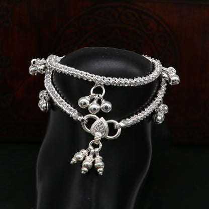 5.5" sterling silver baby kids handmade noisy bells anklets baby ankle bracelet, awesome noisy charm anklets kids jewelry from India ank320 - TRIBAL ORNAMENTS