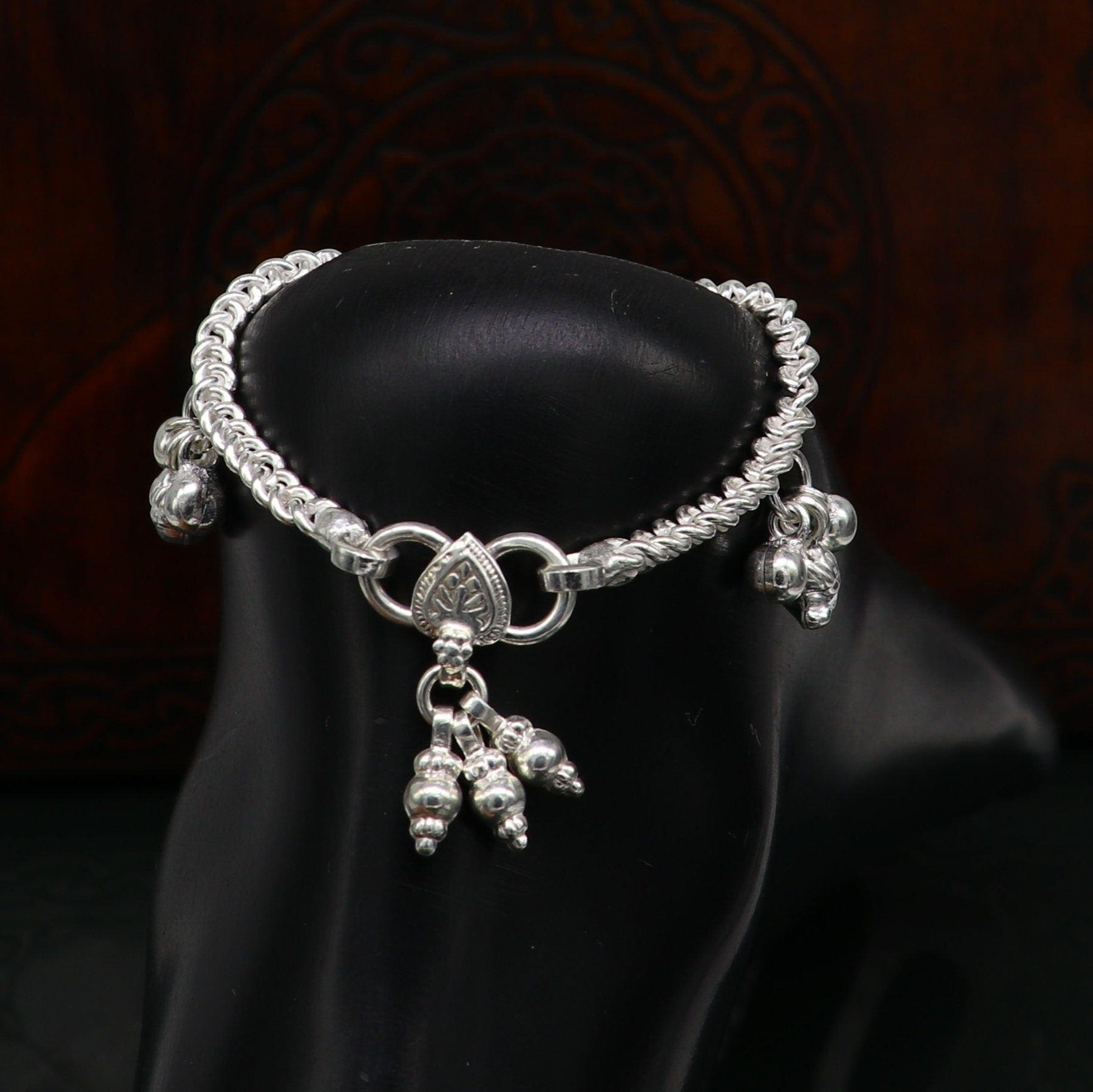 5.5" sterling silver baby kids handmade noisy bells anklets baby ankle bracelet, awesome noisy charm anklets kids jewelry from India ank320 - TRIBAL ORNAMENTS