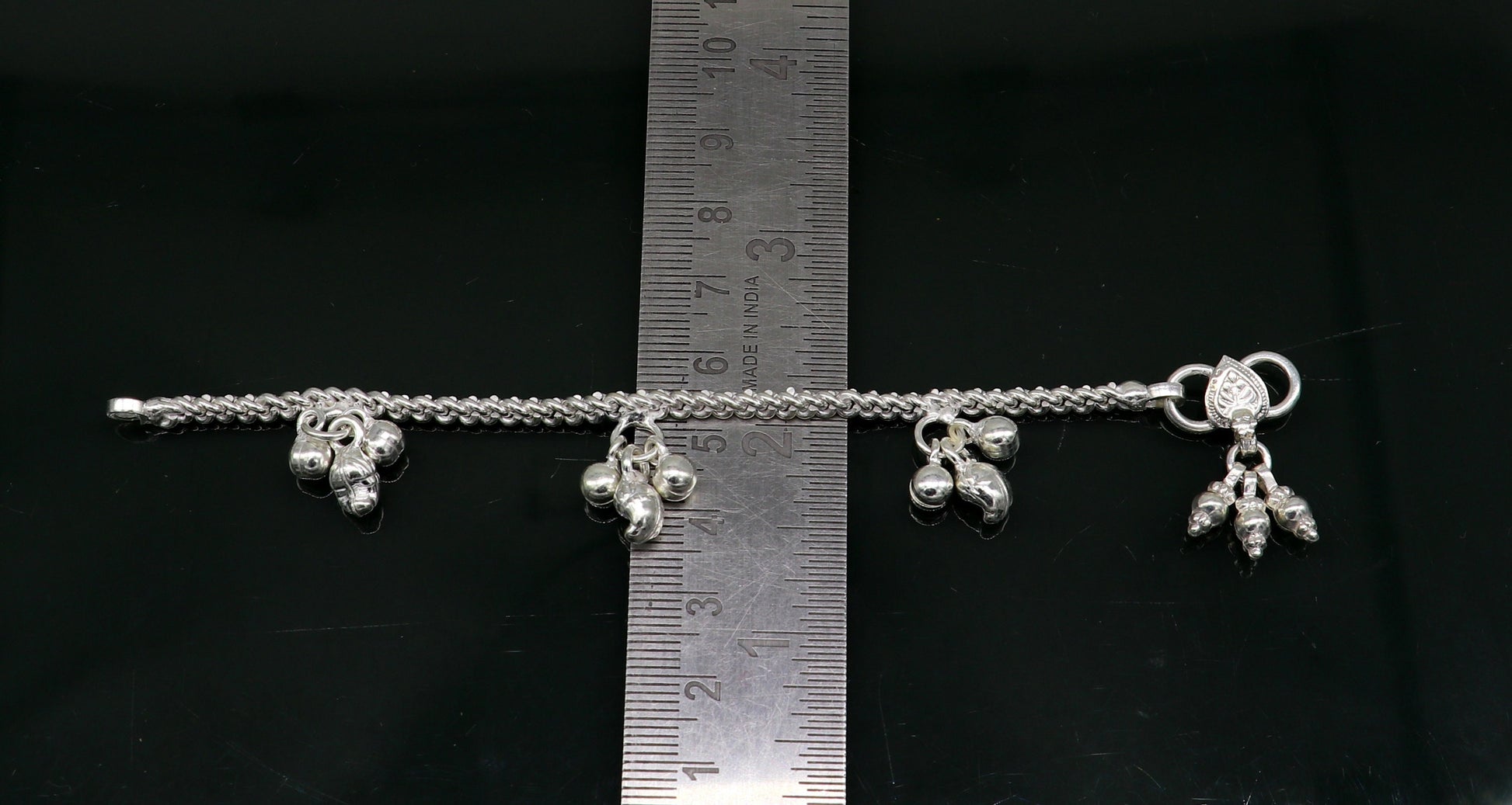 5.5" sterling silver baby kids handmade noisy bells anklets baby ankle bracelet, awesome noisy charm anklets kids jewelry from India ank320 - TRIBAL ORNAMENTS
