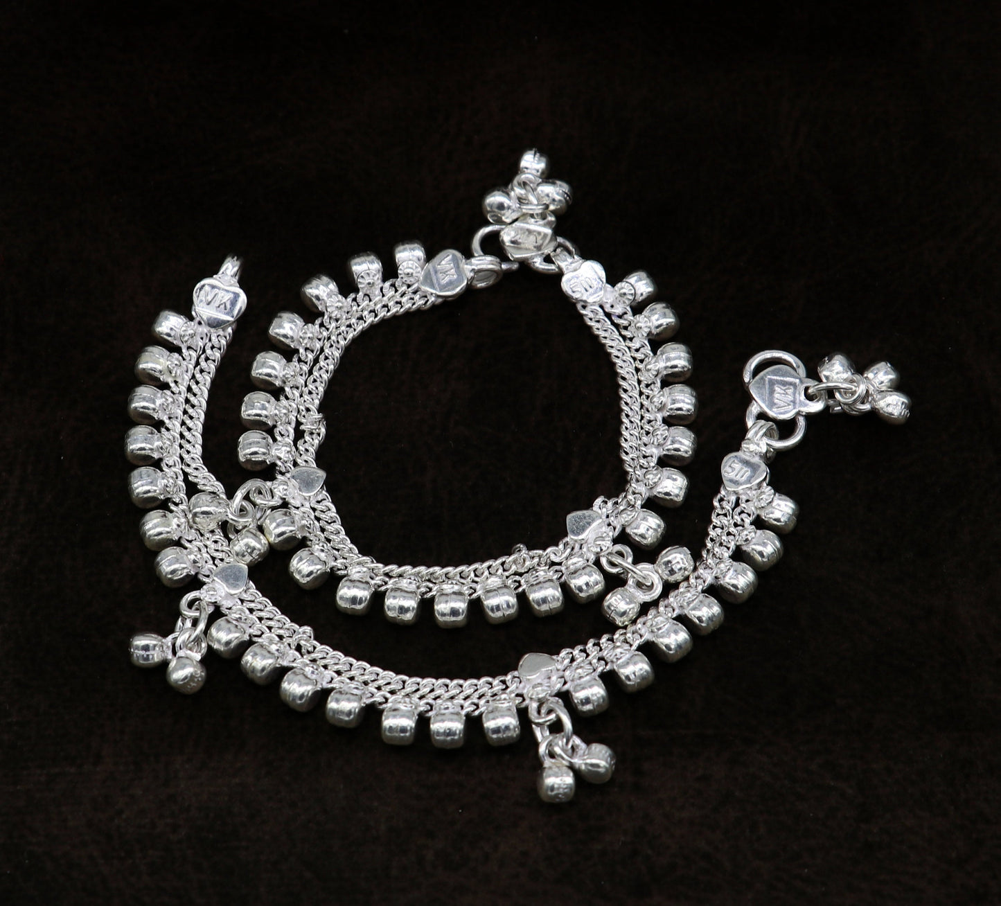 5.5" Vintage fancy style customized Sterling silver baby anklets, charm ankle bracelet, best kids gifting jewelry birthday gift india ank289 - TRIBAL ORNAMENTS