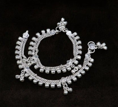 5.5" Vintage fancy style customized Sterling silver baby anklets, charm ankle bracelet, best kids gifting jewelry birthday gift india ank289 - TRIBAL ORNAMENTS