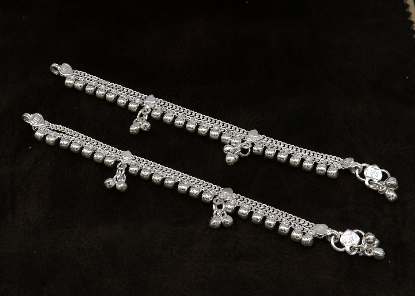 5.5" Vintage fancy style customized Sterling silver baby anklets, charm ankle bracelet, best kids gifting jewelry birthday gift india ank289 - TRIBAL ORNAMENTS