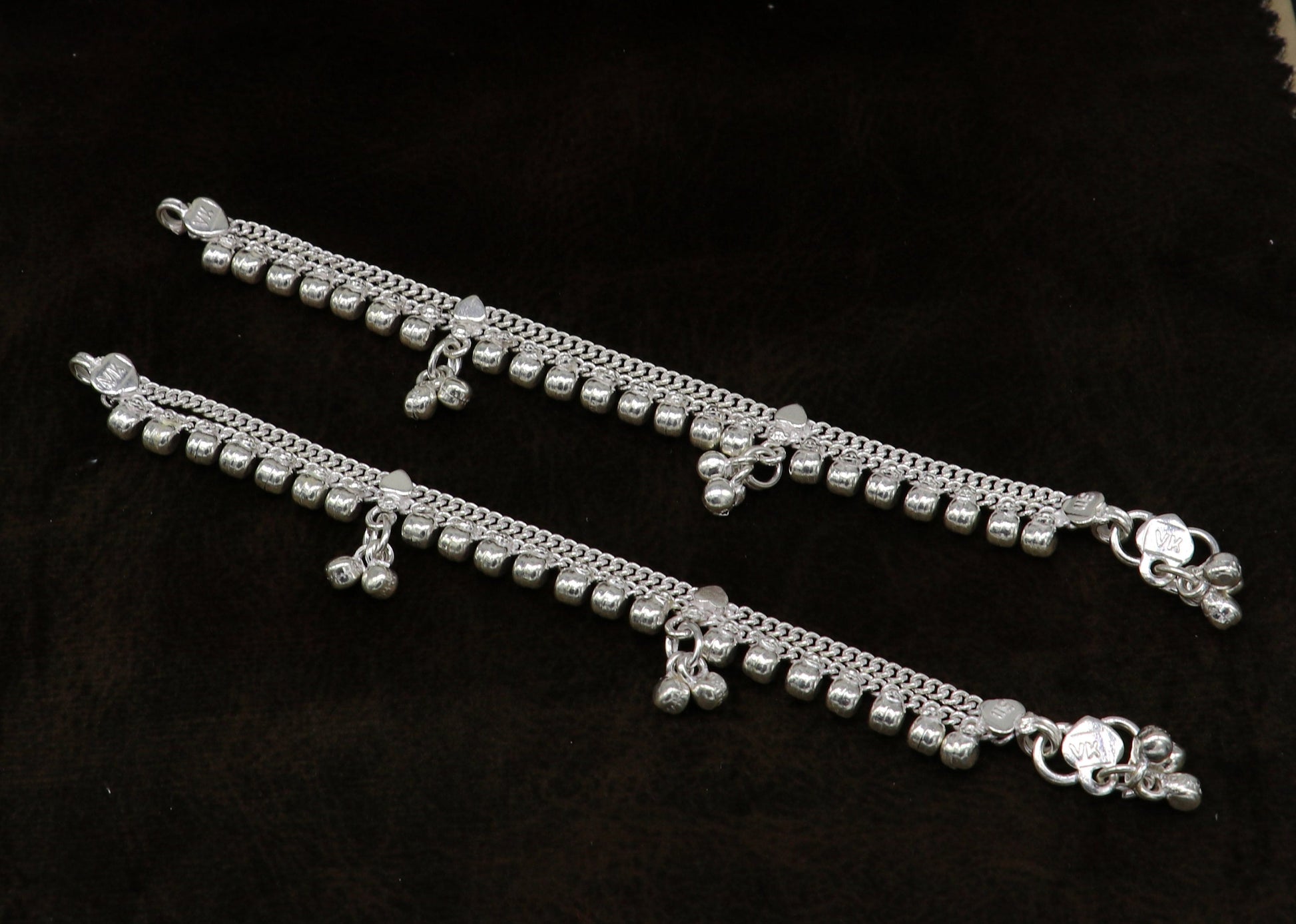 5.5" Vintage fancy style customized Sterling silver baby anklets, charm ankle bracelet, best kids gifting jewelry birthday gift india ank289 - TRIBAL ORNAMENTS