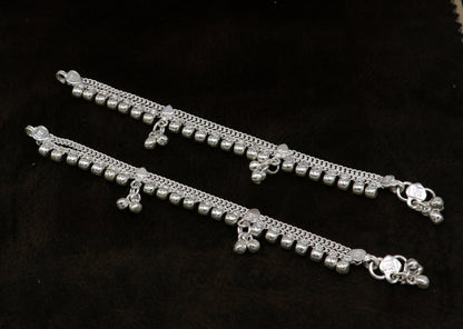 5.5" Vintage fancy style customized Sterling silver baby anklets, charm ankle bracelet, best kids gifting jewelry birthday gift india ank289 - TRIBAL ORNAMENTS