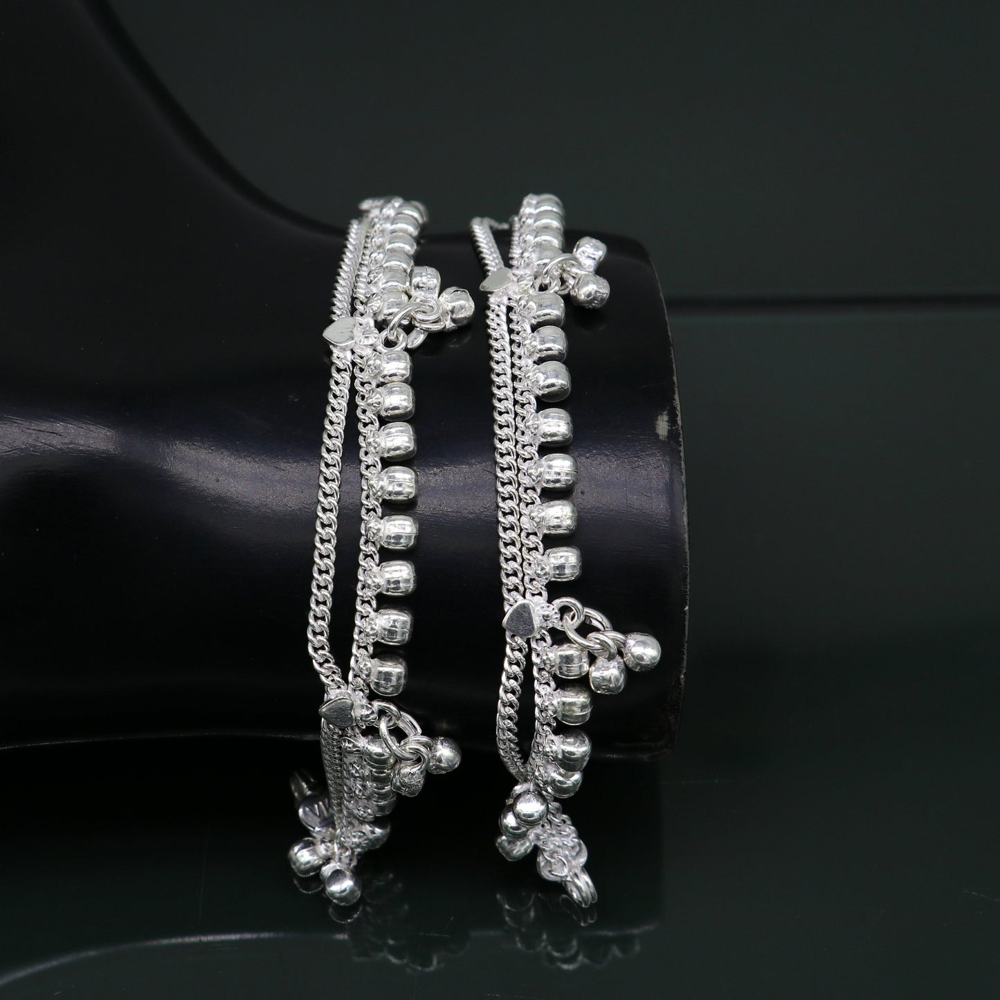 5.5" Vintage fancy style customized Sterling silver baby anklets, charm ankle bracelet, best kids gifting jewelry birthday gift india ank289 - TRIBAL ORNAMENTS