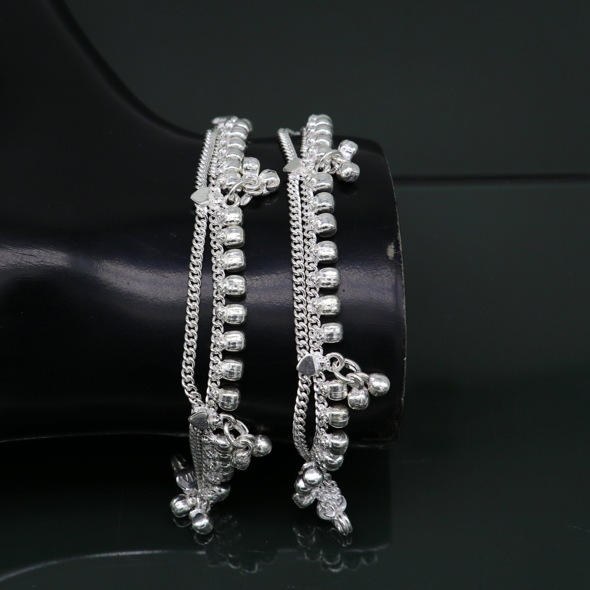 5.5" Vintage fancy style customized Sterling silver baby anklets, charm ankle bracelet, best kids gifting jewelry birthday gift india ank289 - TRIBAL ORNAMENTS