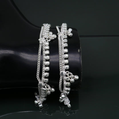 5.5" Vintage fancy style customized Sterling silver baby anklets, charm ankle bracelet, best kids gifting jewelry birthday gift india ank289 - TRIBAL ORNAMENTS