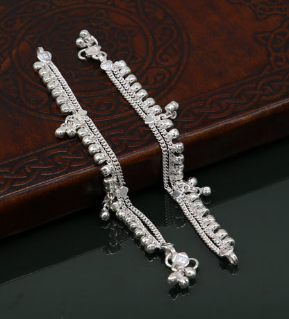 5.5" Vintage fancy style customized Sterling silver baby anklets, charm ankle bracelet, best kids gifting jewelry birthday gift india ank289 - TRIBAL ORNAMENTS
