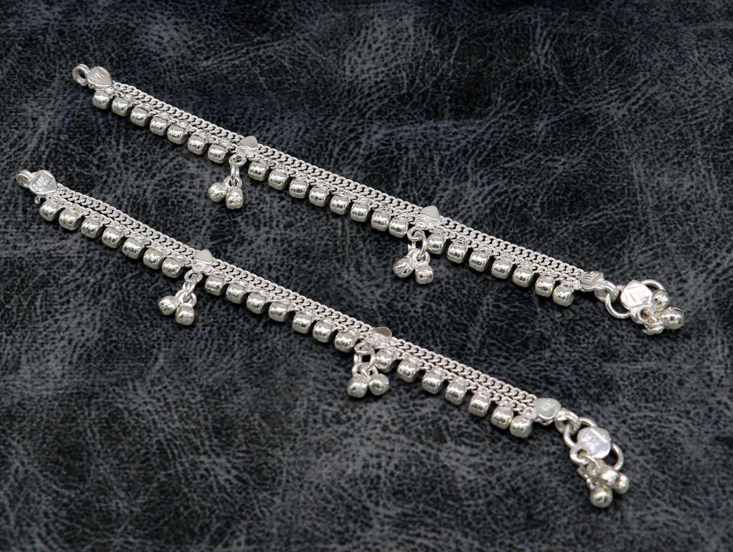 5.5" Vintage fancy style customized Sterling silver baby anklets, charm ankle bracelet, best kids gifting jewelry birthday gift india ank289 - TRIBAL ORNAMENTS