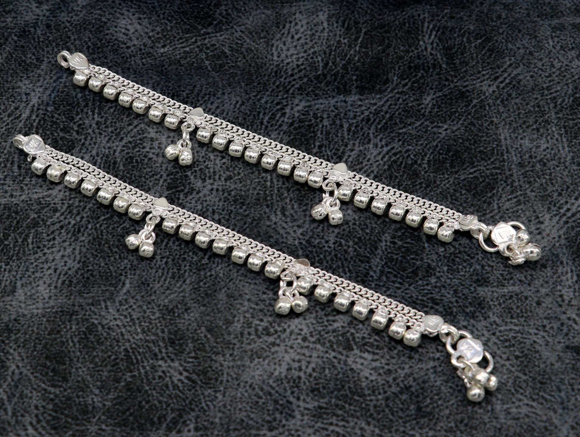 5.5" Vintage fancy style customized Sterling silver baby anklets, charm ankle bracelet, best kids gifting jewelry birthday gift india ank289 - TRIBAL ORNAMENTS