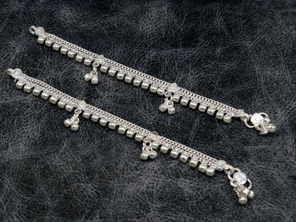 5.5" Vintage fancy style customized Sterling silver baby anklets, charm ankle bracelet, best kids gifting jewelry birthday gift india ank289 - TRIBAL ORNAMENTS