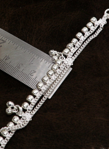 5.5" Vintage fancy style customized Sterling silver baby anklets, charm ankle bracelet, best kids gifting jewelry birthday gift india ank289 - TRIBAL ORNAMENTS