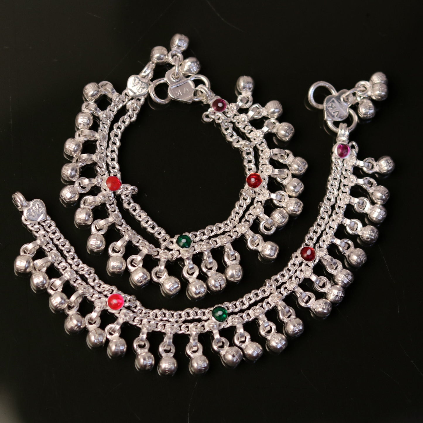 5.7" Handmade sterling silver baby anklets, excellent hanging noisy bells ghungroo, baby charm ankle bracelet,payal for kids jewelry ank162 - TRIBAL ORNAMENTS