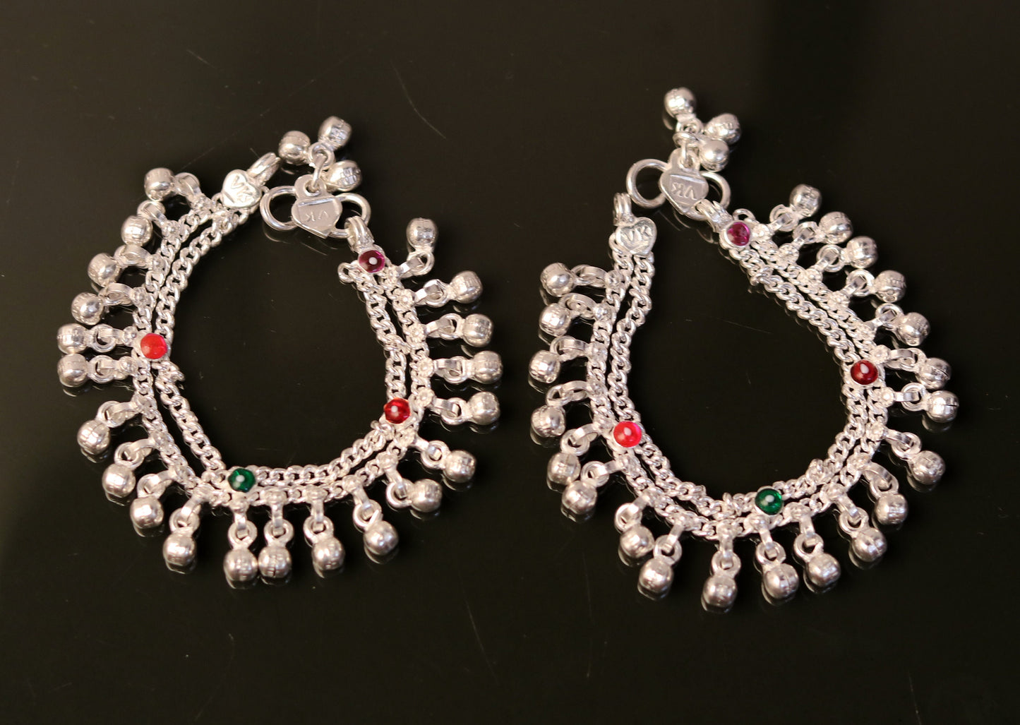 5.7" Handmade sterling silver baby anklets, excellent hanging noisy bells ghungroo, baby charm ankle bracelet,payal for kids jewelry ank162 - TRIBAL ORNAMENTS