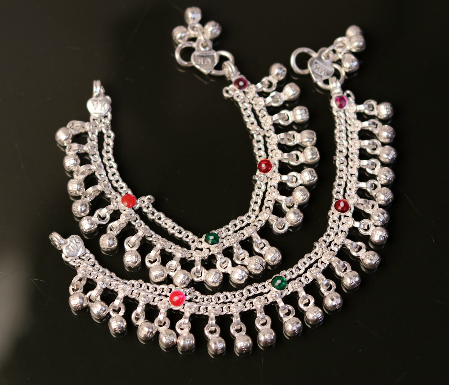 5.7" Handmade sterling silver baby anklets, excellent hanging noisy bells ghungroo, baby charm ankle bracelet,payal for kids jewelry ank162 - TRIBAL ORNAMENTS