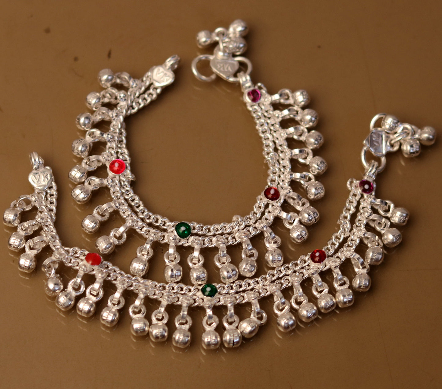 5.7" Handmade sterling silver baby anklets, excellent hanging noisy bells ghungroo, baby charm ankle bracelet,payal for kids jewelry ank162 - TRIBAL ORNAMENTS