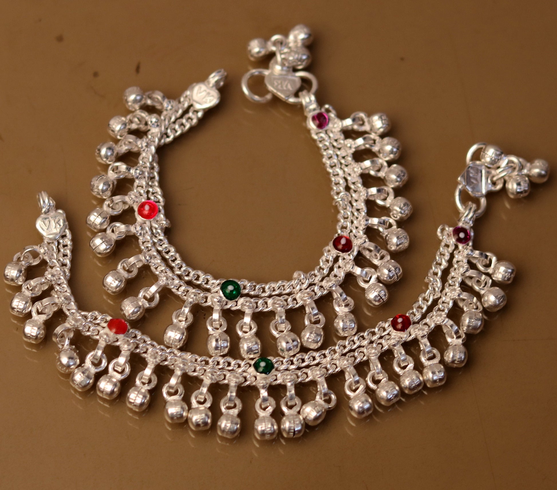 5.7" Handmade sterling silver baby anklets, excellent hanging noisy bells ghungroo, baby charm ankle bracelet,payal for kids jewelry ank162 - TRIBAL ORNAMENTS