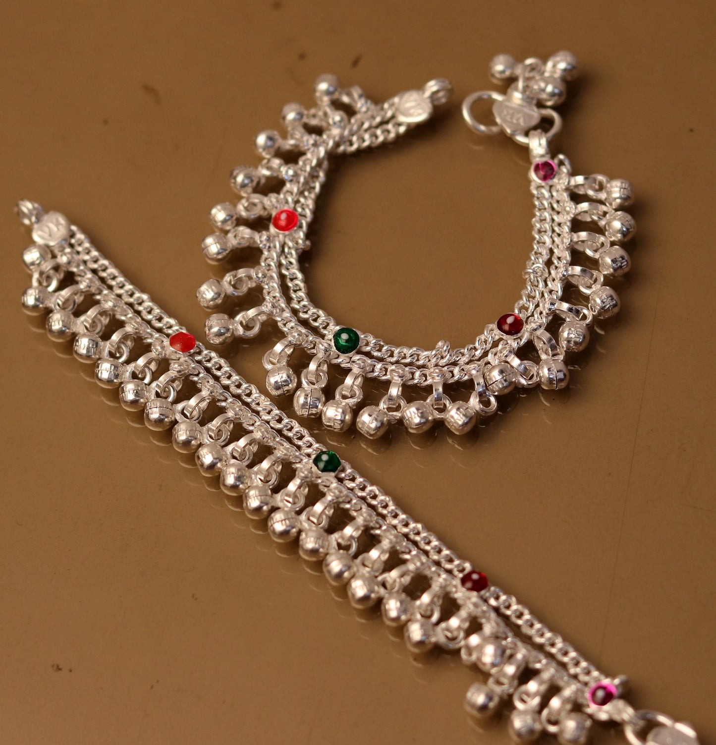 5.7" Handmade sterling silver baby anklets, excellent hanging noisy bells ghungroo, baby charm ankle bracelet,payal for kids jewelry ank162 - TRIBAL ORNAMENTS